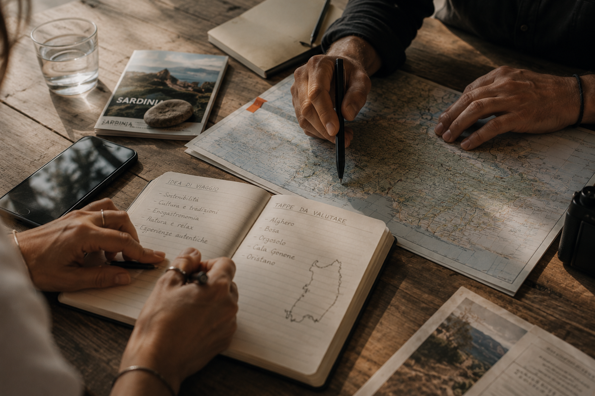 Pianificazione di un itinerario FoodTripGo per un viaggio su misura in Sardegna con mappa, appunti e tappe da valutare